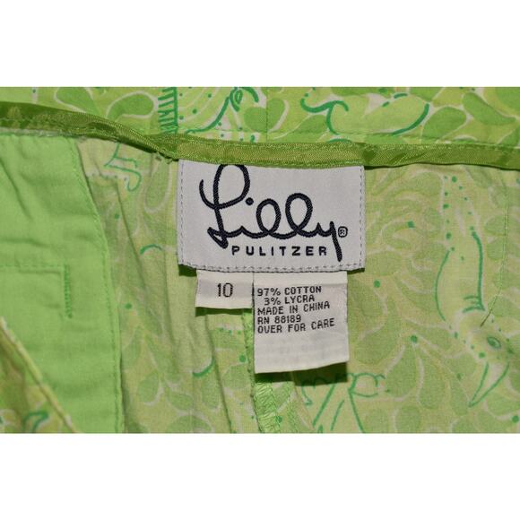LILLY PULITZER $78 Green Zoo Animal‎ Print Cotton Capri Pant Size 10 - Picture 4 of 4
